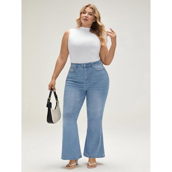 Women Flared Jeans High Waist Stretch Denim Y2K Vintage Distressed Casual - Picture 8 of 8